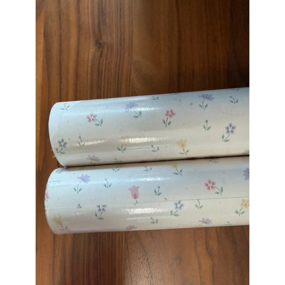 VTG Borden Home Wallcoverings Vinyl Wallpaper Lot of 2 White Floral Cottagecore